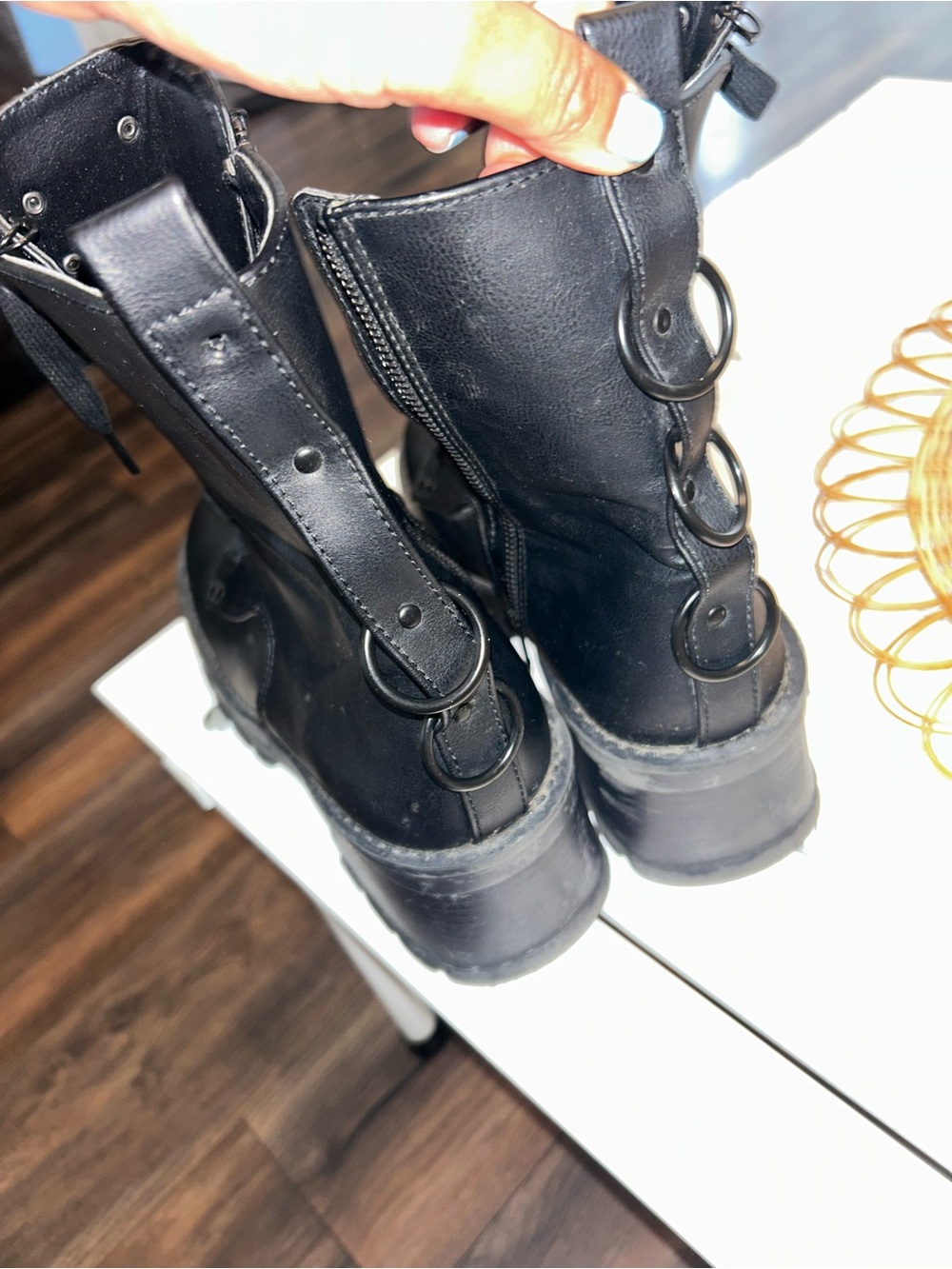 Demonia Black Lace-Up Combat Heeled Ankle Boots - Picture 10 of 14
